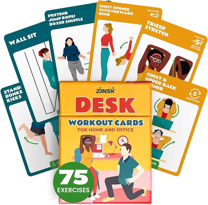 75 Desk Workout Cards – Move More at Work with 50 Easy Bodyweight Exercises & 25 Stretches – Compact 3.5" x 2.5” Chair Exercise Cards for Home or Office - No Equipment Needed and Beginner Friendly