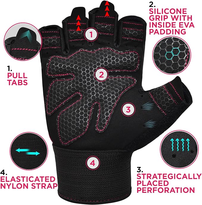 RDX Weight Lifting Gloves Gym Fitness Workout, Anti Slip Padded Full Palm Protection, Ultra Ventilated, Bodybuilding Strength Training HIIT WOD Exercise, Half Finger Men Women Cycling Rowing Climbing