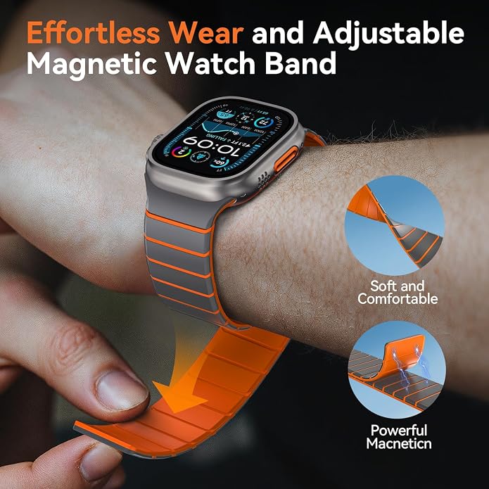 X-it Magnetic Watch Band for Apple Watch Ultra 49mm, 46mm/45mm/44mm, Silicone Sport Strap with Strong Magnet for Men and Women, Compatible with Apple Watch Series 11/10/9/8/7/6/5/4/3/2/1 and SE