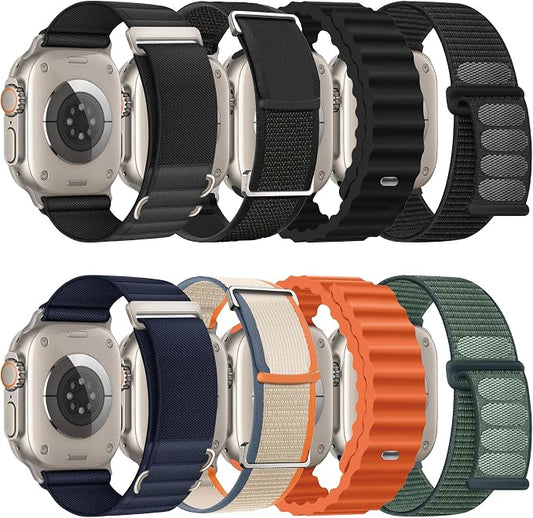 8 Pack Compatible with Apple Watch Ultra 3/2 Band 49mm 46mm 45mm 44mm Men Women,Breathable Trail Loop+Alpine Loop+Ocean+Nylon Sport Loop for iWatch Series 11/10/9/8/7/6/SE/5/4/3,SE 3 2 1, Ultra 3 2 1