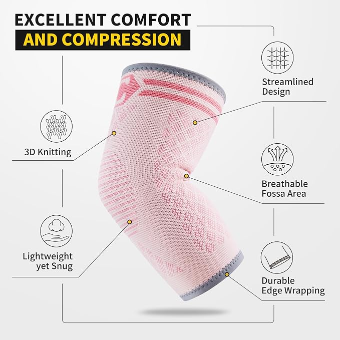CAMBIVO 2 Pack Elbow Brace Compression Sleeve, Tennis & Golfer's Elbow | Breathable 3D Knit, Moisture-Wicking, No Straps or Velcro, Epicondylitis, Tendonitis & Arthritis Relief, All-Day Wear