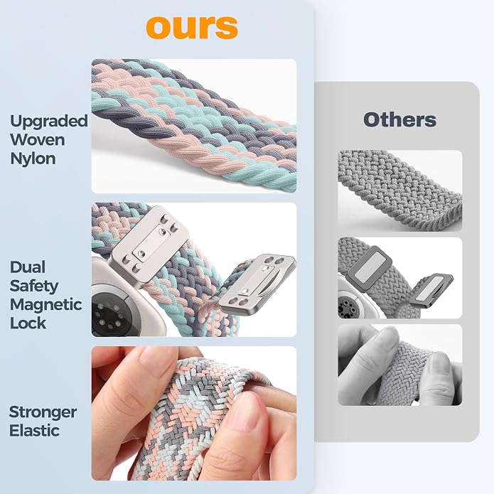 Laffav Braided Stretchy Band Compatible with Apple Watch Bands 42mm 40mm 41mm 38mm 44mm 45mm 46mm 49mm for Women Men, Magnetic Nylon Solo Loop Sport Strap for iWatch Series 11 10 9 8 7 6 5 4 SE Ultra