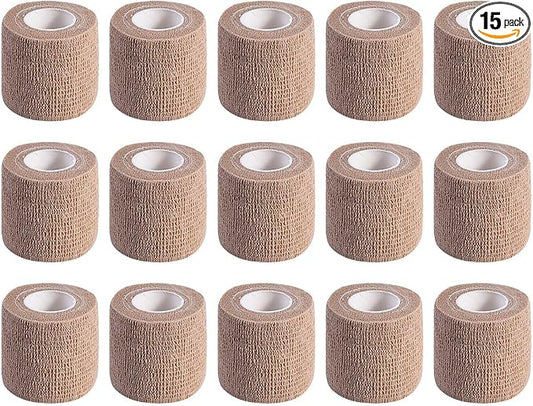 KISEER 15 Pack 2 Inch x 5 Yards Skin Self Adhesive Bandage Breathable Cohesive Bandage Wrap Rolls Elastic Self-Adherent Tape for Stretch Athletic, Sports, Wrist, Ankle