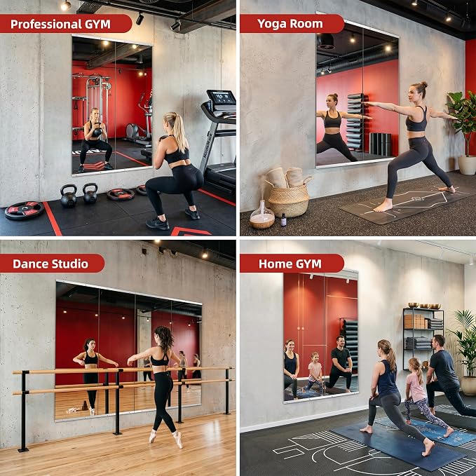 Home Gym Mirror for Wall, 70"x24"-2PCS Frameless Tempered Glass Mirror | Large Full Length Mirror for Garage, Workout, Yoga Room, Dance Studio & Home Exercise