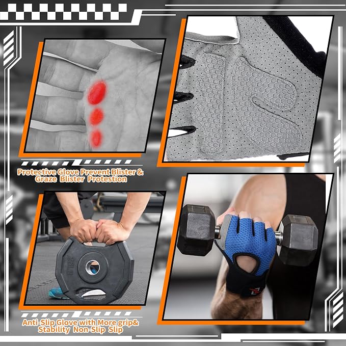 Fourluoo 3 Pairs Weight Lifting Gloves for Men Women, Gym Workout Gloves with Full Palm Protection, Breathable Anti-Slip Fitness Glove for Training, Cycling, Pull-ups, Medium