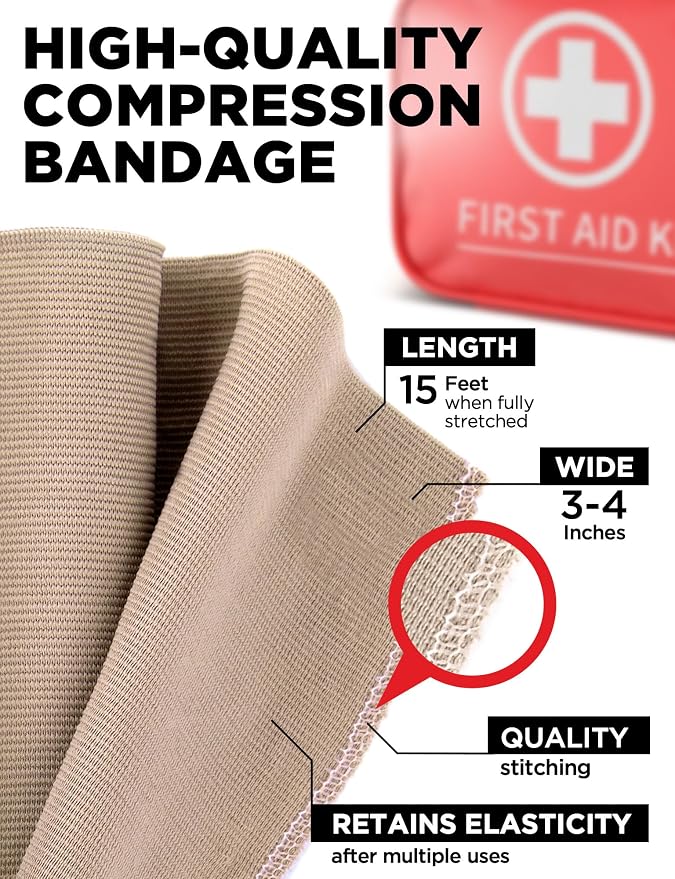 Premium Elastic Bandage Wrap - 4pk (2x3in, 2x4in) + 12 Extra Clips - Strong Compression Bandage Wrap for Leg, Arm, Wrists, Elbow, Ankles, Feet and Knees - for First Aid Kit and After Surgery Recovery | Strong Compression Bandage Wrap for Leg, Arm, Wris...