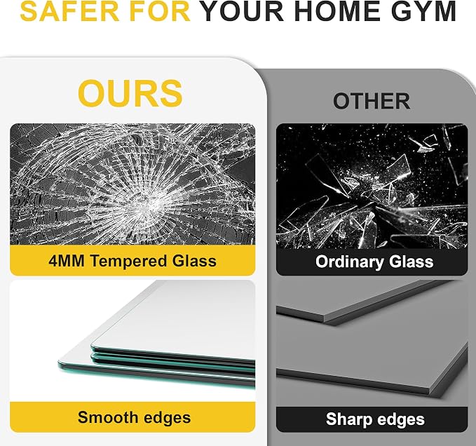 Home Gym Mirrors for Wall, 50”x25”x2 PCS Large Workout Mirrors for Home Gym | Tempered Glass, HD Reflection, Full Length Frameless body mirror for Home Gym, Garage, Yoga, Dance, Bedroom(Silver)