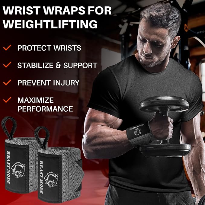 TECEUM Elastic Cotton Weightlifting Wrist Wraps with Thumb Loops, 1 Pair