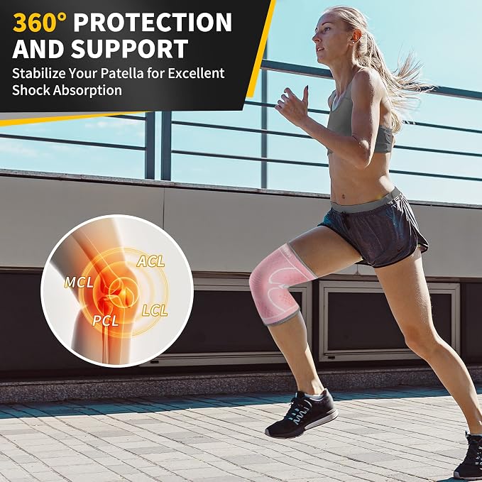 CAMBIVO 2 Pack Knee Brace, Knee Compression Sleeve for Men and Women, Knee Support for Running, Workout, Gym, Hiking, Sports (Rose,Large)