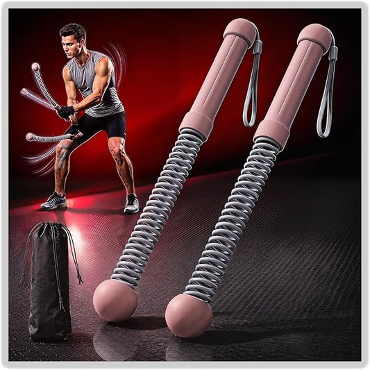 2026Upgraded Weighted Ropeless Battle Ropes for Home Gym&Travel - 2Pack 4MM Steel Spring Cordless Portable Battle Ropes, Exercise Rope Sticks for HIIT, Strength&Cardio, Pink