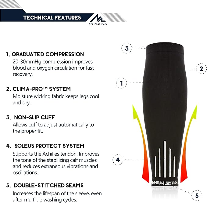 NEWZILL Compression Calf Sleeves (20-30mmHg) for Men & Women Perfect Option to Compression Socks for Running Travel Nursing