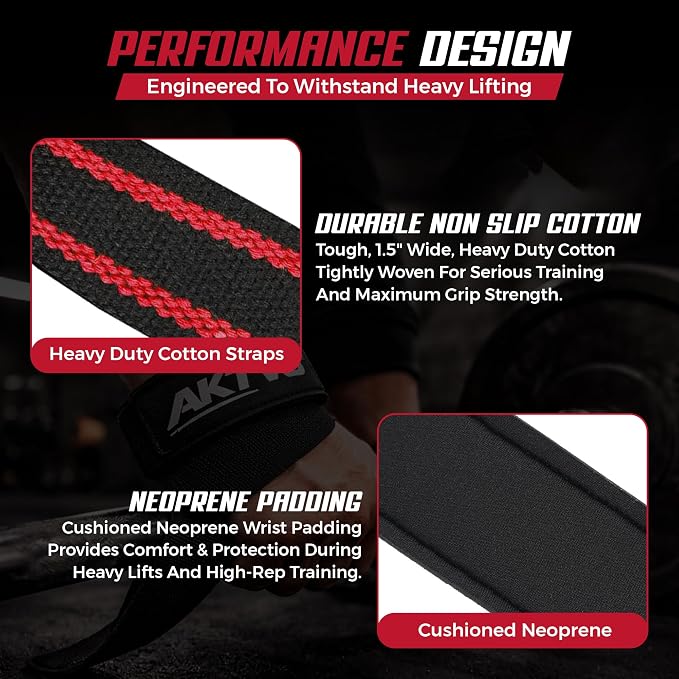 AKTV8 Lifting Straps for Deadlifts, 23 inch 4mm Padded Wrist Straps for Gym | Stronger Grip During Weight Lifting & Powerlifting, Heavy Duty Polyester-Cotton Gym Straps for Pull Ups, Rows & Heavier Lifts