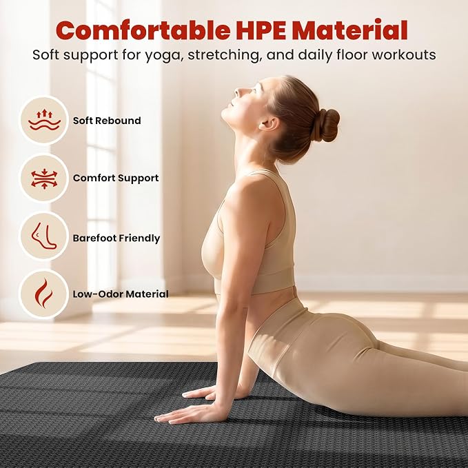 THAILE Large Exercise Mat, 7'x5'/6'x4'/8'x5', 6mm Workout Mat for Home Gym | Heavy-Duty & Shoe-Friendly Large Yoga Mat: Textured grip and cushioning support cardio, Pilates, stretching workouts