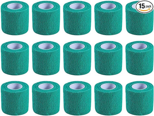 KISEER 15 Pack 2 Inch x 5 Yards Green Self Adhesive Bandage Breathable Cohesive Bandage Wrap Rolls Elastic Self-Adherent Tape for Stretch Athletic, Sports, Wrist, Ankle