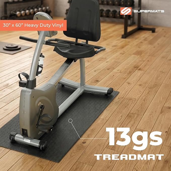 SuperMats Heavy Duty Equipment Non-Slip Mat 13GS | 30" × 60" – Fits recumbent & upright bikes, indoor cycles, steppers, step platforms, and compact home gyms