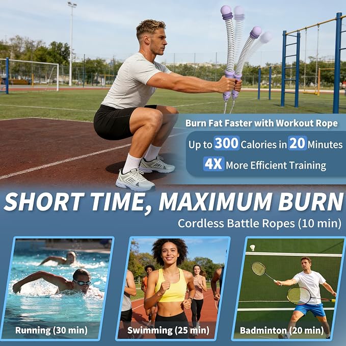 Pinailon Ropeless Battle Ropes Portable Cordless Strength Home Gym Purple | Workout Exercise Rope for Strength Building, Heavy Duty, HIIT & Low-Impact Aerobic Training for Men & Women