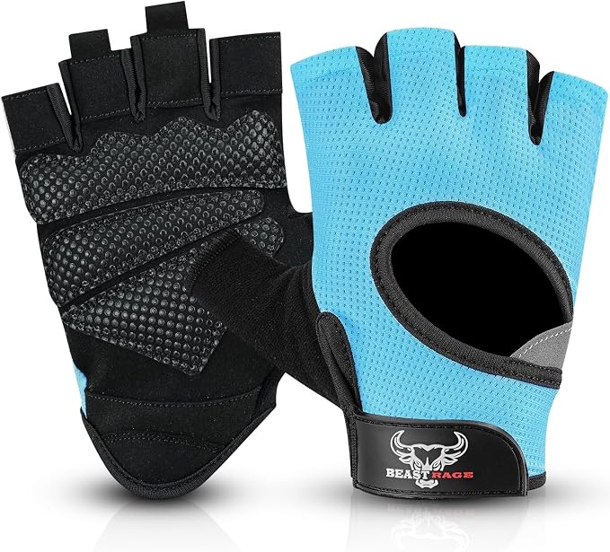 BEAST RAGE Fingerless Weight Lifting Gloves with Palm Protection Padding, Breathable Lightweight Gym Gloves for Men, Women, Weightlifting, Cycling, Exercise, Training Pull Up