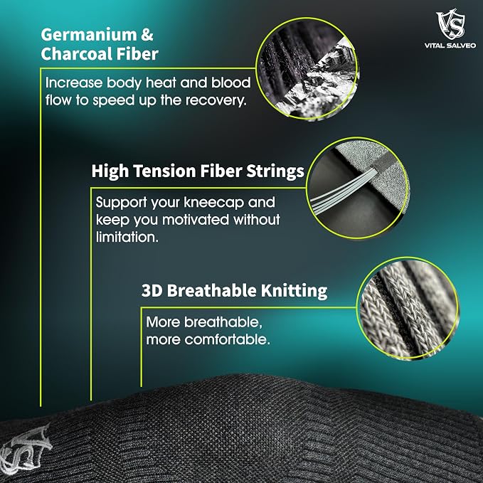 Vital Salveo Knee Compression Sleeve Swelling Recovery Knee Brace S-Support Pain Relief for Men and Women Unisex for Running Basketball Gym Workout Sports Dark Grey (1PC) S