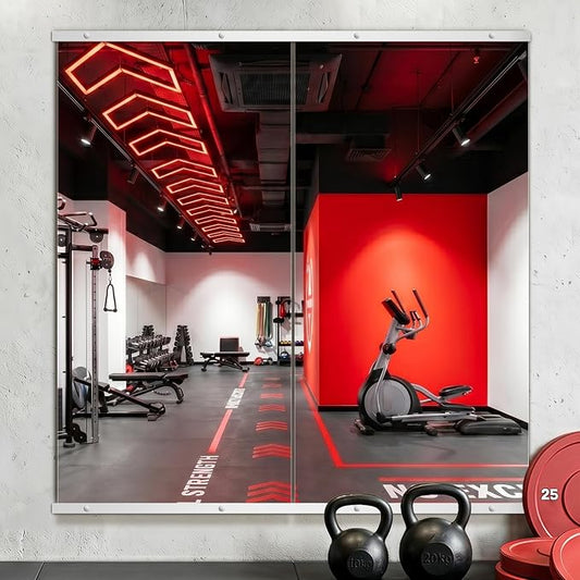 Home Gym Mirror for Wall, 50"x25"-2PCS Frameless Tempered Glass Mirror | Large Full Length Mirror for Garage, Workout, Yoga Room, Dance Studio & Home Exercise