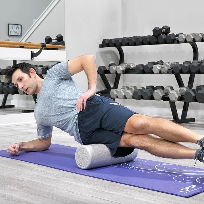 OPTP Silver AXIS Moderately Firm Foam Roller – Round, Silver, 18" x 6" | Moderate density for sports medicine, physical therapy, Pilates, yoga, trigger point myofascial release, Heat-molded EPP foam