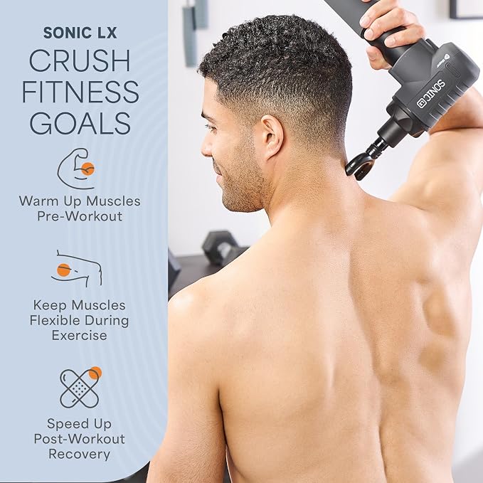LifePro Sonic LX Percussion Massage Gun Deep Tissue with Heat & 10 Heads | 9 Speeds, 131°F Heated Tip, Carry Case, USB-C, Handheld Massage Gun with Heat Therapy & Muscle Gun for Back, Neck & Calves