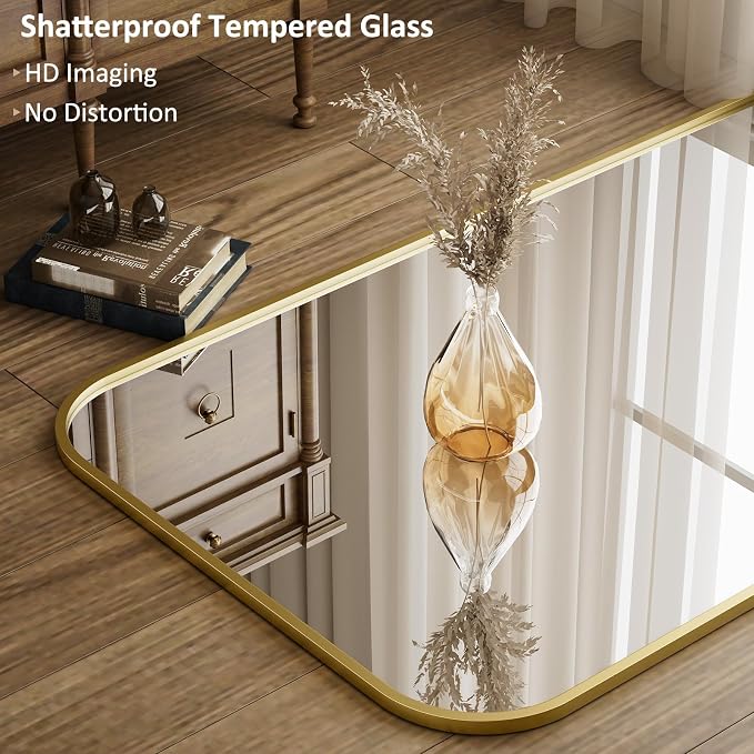 Full Length Mirror 65"x24" Arched Floor Standing Large Mirrors | Full Body Mirror with Stand - with Aluminum Frame for Bedroom Living Room, Gold