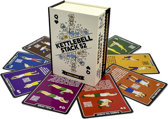Stack 52 Kettlebell Mega Pack Exercise Card Workout Game | Video Instructions Included. Learn Kettle Bell Moves and Conditioning Drills. Home Fitness Training Program.