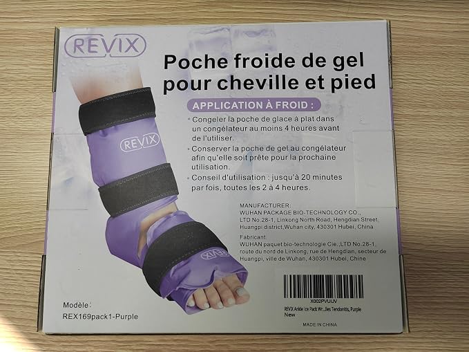 REVIX Ankle Ice Pack Wrap, Reusable Foot Cold Pack, Purple | Ankle Ice Wrap with Soft Plush Lining, Flexible Gel for Plantar Fasciitis, Achilles Tendonitis & Post-Workout Recovery