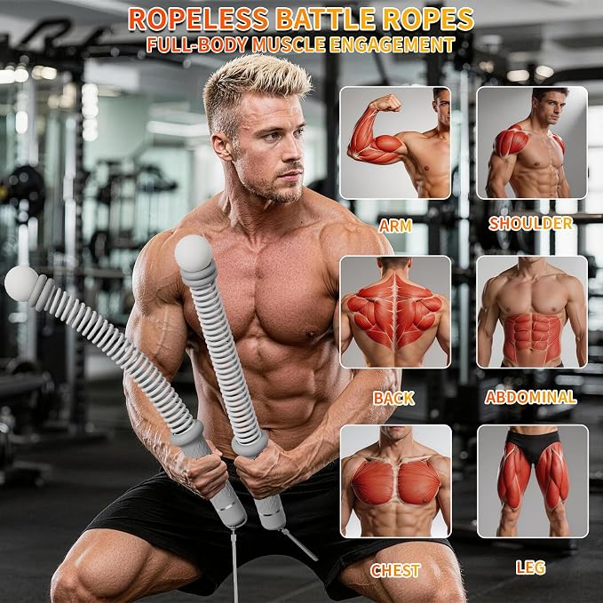 Ropeless Battle Ropes for Home Gym, Portable Cordless Weighted Battle Rope | Storage Bag, Weighted Battle Rope for High Calorie Burn, Men & Women Fitness Equipment, HIIT & Low-Impact Aerobic Training