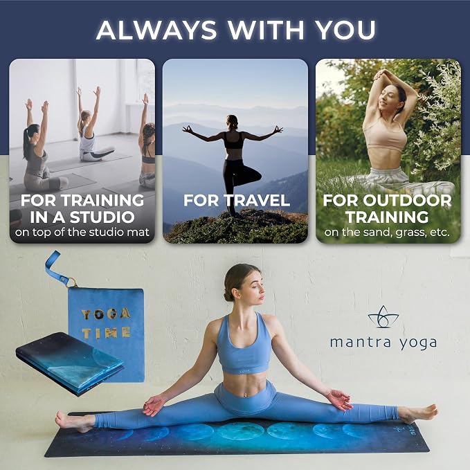 Mantra Yoga Travel PRO 1.5mm with Knee Pad - Foldable Fitness & Exercise Mat with Bag | Lightweight, Compact & Eco-Friendly | Non-Slip & Washable | For All Types of Yoga | 72" L x 24" W | 2.6 lbs