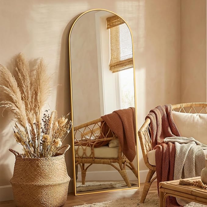 Gold Arched Full Length Mirror, XX-Large 71x26 Floor Mirror with Stand | Modern Home Decor Accent for Bedroom Decor, Tempered Large Mirror Living Room Decor, Dressing Room