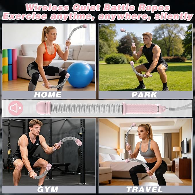Ropeless Battle Ropes for Home Gym, Portable Cordless with Storage Bag & 8 Adjustable Weight Rings, Heavy Duty Fitness Rope for HIIT, Strength, High Calorie Burn & Low-Impact Cardio for Men & Women