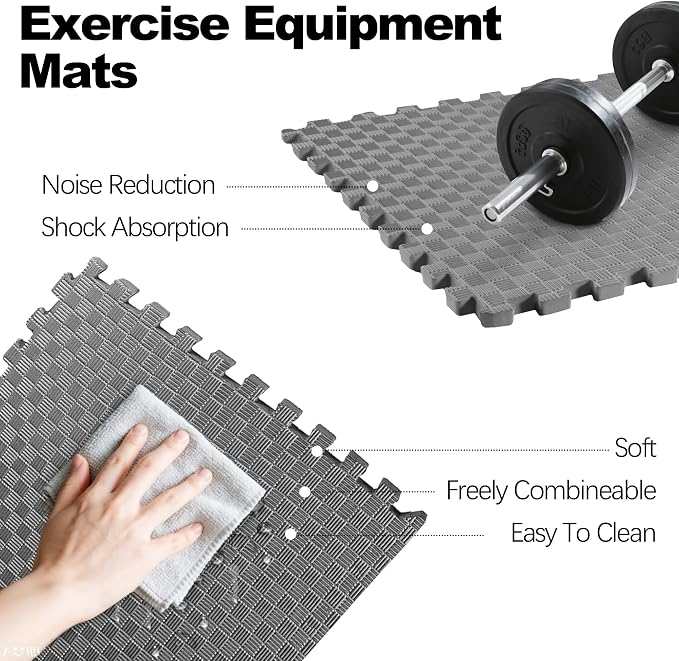 Elevon Puzzle Exercise Gym Flooring Mat, EVA Interlocking Foam Tiles Workout Mat for Home Gym, Fitness Equipment, MMA, Gymnastics, Shock-Absorbing Exercise Mat, Multi-Color