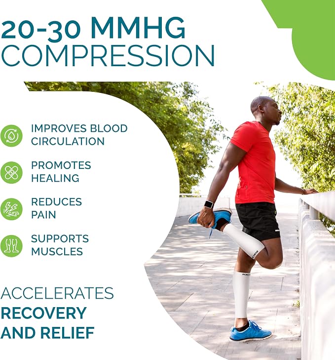 Run Forever Calf Compression Sleeve for Men & Women, 20-30mmHg Compression | Leg Sleeve for Shin Splints, Varicose Veins, Swelling & Pain Relief | Footless socks for Running, Cycling & Travel
