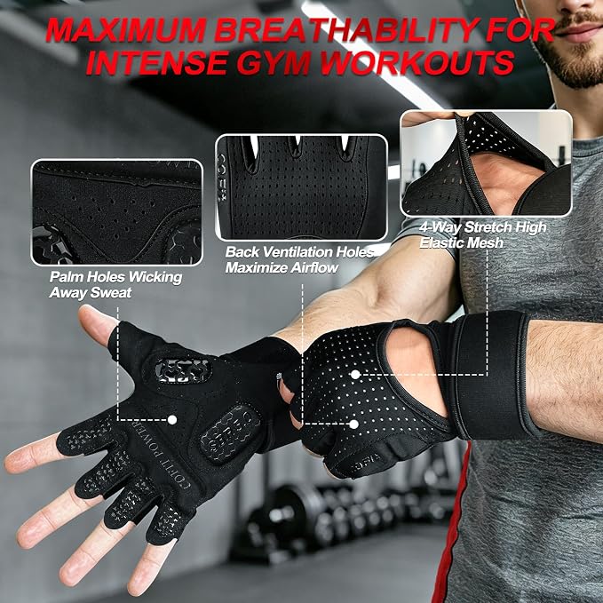 Workout Gloves for Men and Women, Gym Gloves with Wrist Support, Weight Lifting Gloves with 5MM SBR Palm Padding, Breathable Non-Slip Lifting Gloves for Exercise, Fitness, Weight Training