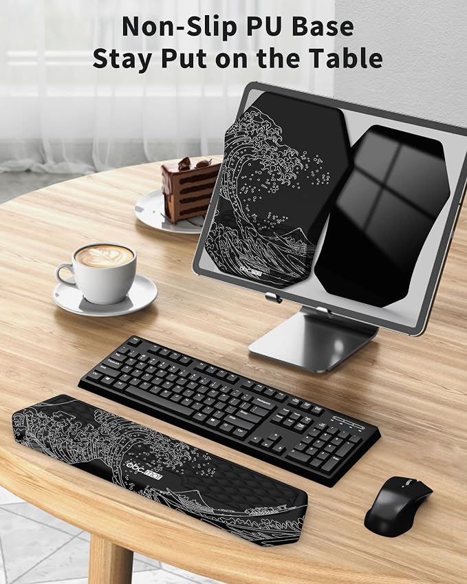 Ergonomic Mouse Pad Wrist Rest and Keyboard Wrist Rest Support Set | Massage Design Mousepad for Carpal Tunnel Pain Relief, Memory Foam, Non-Slip PU Base for Computer Desk, Sea