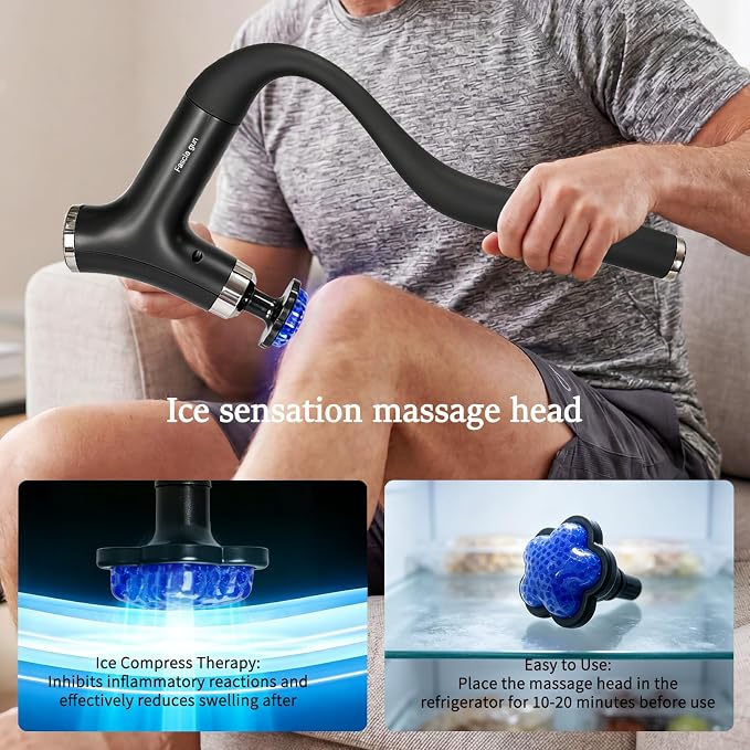 Sfozstra Massage Gun: Heat Cold Therapy Red Light Long Handle Massager | 12 Speeds/660nm Red LED / 850nm Infrared / 3000RPM Motor / Smart Pressure Sensor / Quiet Portable Design/