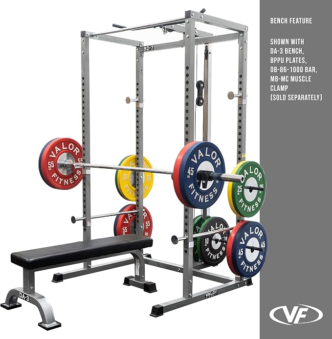 Valor Fitness Power Rack - Squat Rack and Bench Press Power Cage with LAT Pulldown Attachment 2" x 2" Frame - Workout Rack Bundle Options for Complete Weightlifting Home Gym