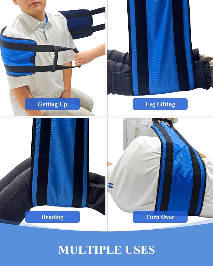 Transfer Sling Lift Assist Gait Belt for Seniors and Disabled | Lifting Strap, Blue Mobility Aid, Home Hospital Nursing Care, Caregiver-assisted Transfers