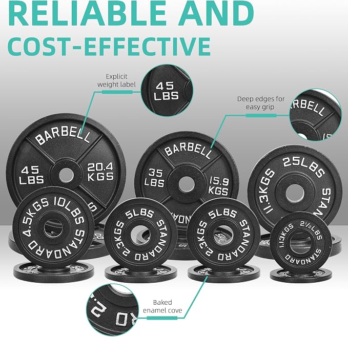 Fitvids 2 Inch Olympic Barbell Weight Plates Set, 255 LB(2.5-45 LB) Barbell Weight Set for Home Gym Strength Training