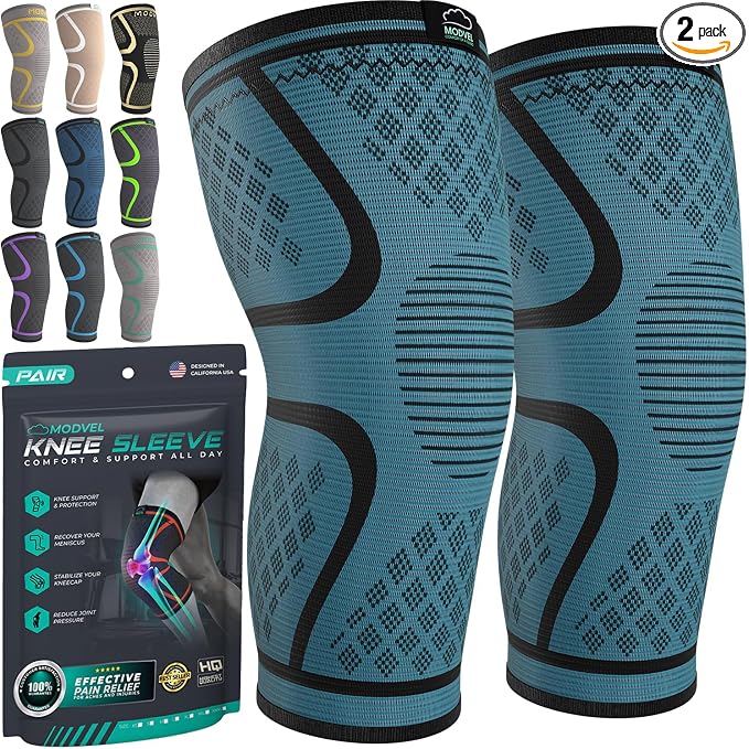 Modvel Compression Knee Brace for Women & Men - 2 Pack Knee Brace for Women Running Knee Pain, Knee Support Compression Sleeve, Workout Sports Knee Braces for Meniscus Tear ACL & Arthritis Pain Relief