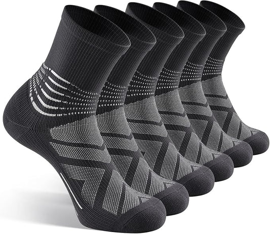IRAMY Compression Ankle Support Crew Socks Men Women Wicking Plantar Fasciitis Relief Running Hiking Socks 3 Pairs