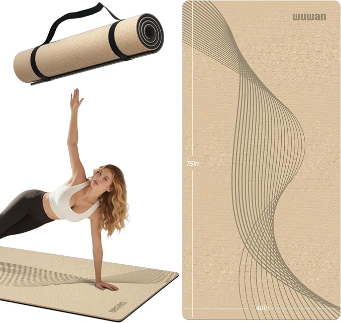Large Exercise Mat | 10mm Thick TPE Non-slip Gym Mats, Carrying Strap