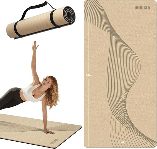 Large Exercise Mat | 10mm Thick TPE Non-slip Gym Mats, Carrying Strap