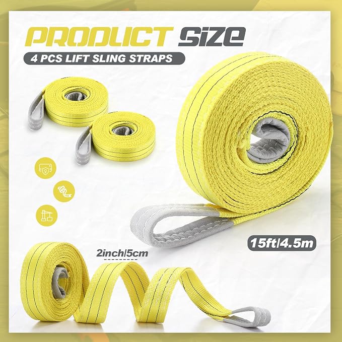 4 Pcs Lift Sling Straps Heavy Duty Web Slings Straps Polyester Nylon for Hoist Car Outdoor Using