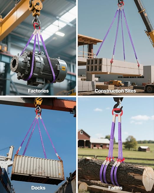 VEVOR Lifting Sling Straps, 2Pcs Two-Leg Polyester Bridle Sling with Hooks, 4400LB Capacity, 5Ft Heavy Duty Rigging Strap, Thickened & Wear-Resistant Webbing Slings for Engines Cranes Hoists Truck