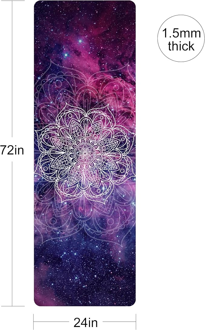 nuveti Printed Travel Yoga Mat 1/16 Inch Thick Non Slip Fitness Workout Mat | with Carrying Bag, Foldable Lightweight Suede & Natural Rubber Yoga Mat for Yoga Pilates and Fitness 72" L x 24" W x 1.5mm