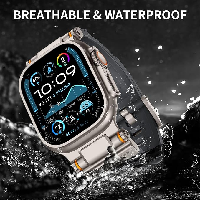Band Compatible with Apple Watch Ultra 3/2/1 Band 49/46/45/44mm | Metal Connector with Silicone Rugged Strap for iWatch Ultra Series 11/10/9/8/7/6/SE3/SE2/SE/5/4/3/2/1, Gray/Titanium