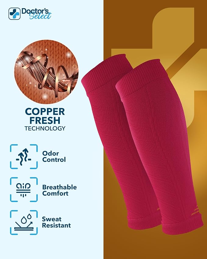 Doctor's Select 2 Pairs Copper Calf Compression Sleeve - Leg Compression Sleeves for Women & Men, Shin Splint Relief