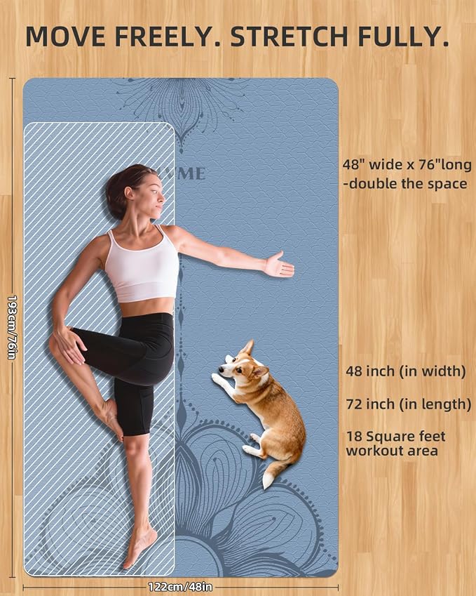 Large Yoga Mat (75.5"x47.6"x0.4"）Extra Wide & Thick 10mm | Non-Slip Exercise Mat, High-Density TPE Mat for Yoga Pilates & Home Gym Workouts